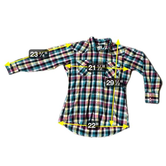 Vintage Saddle King Western Pearl Snap Plaid Shirt Cotton USA Made Teal Pink M/L - Picture 7 of 7